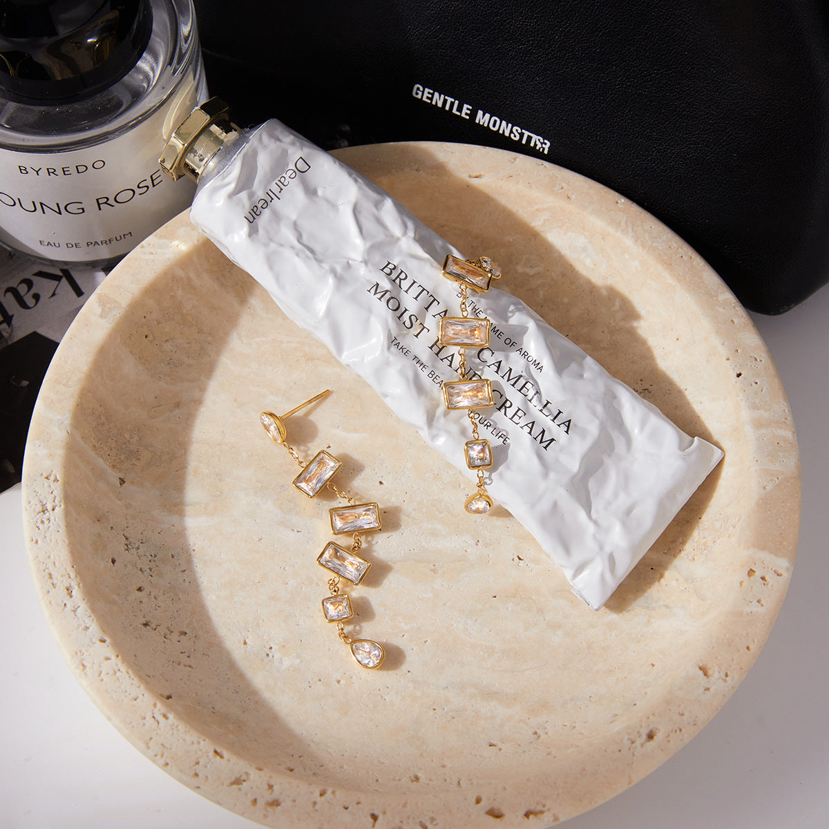 Gold Plated Multi-Shaped Clear Gem Long Drop Earrings - Rectangle/Drop Statement Jewelry for Women