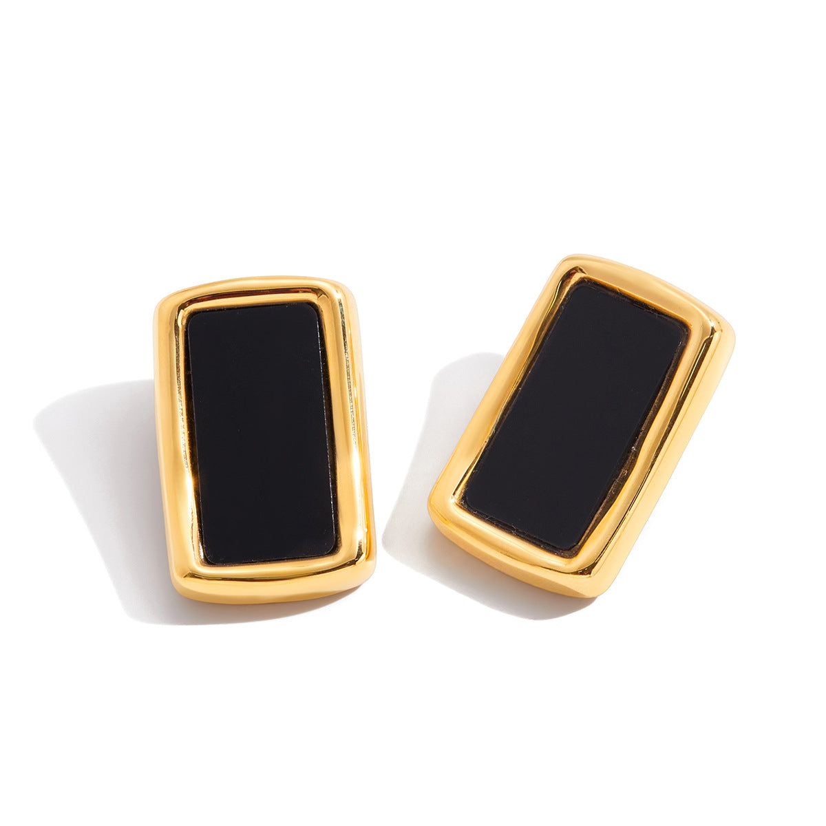 Gold Plated Square Statement Earrings - Vintage Black Enamel & Crystal Geometric Jewelry for Women
