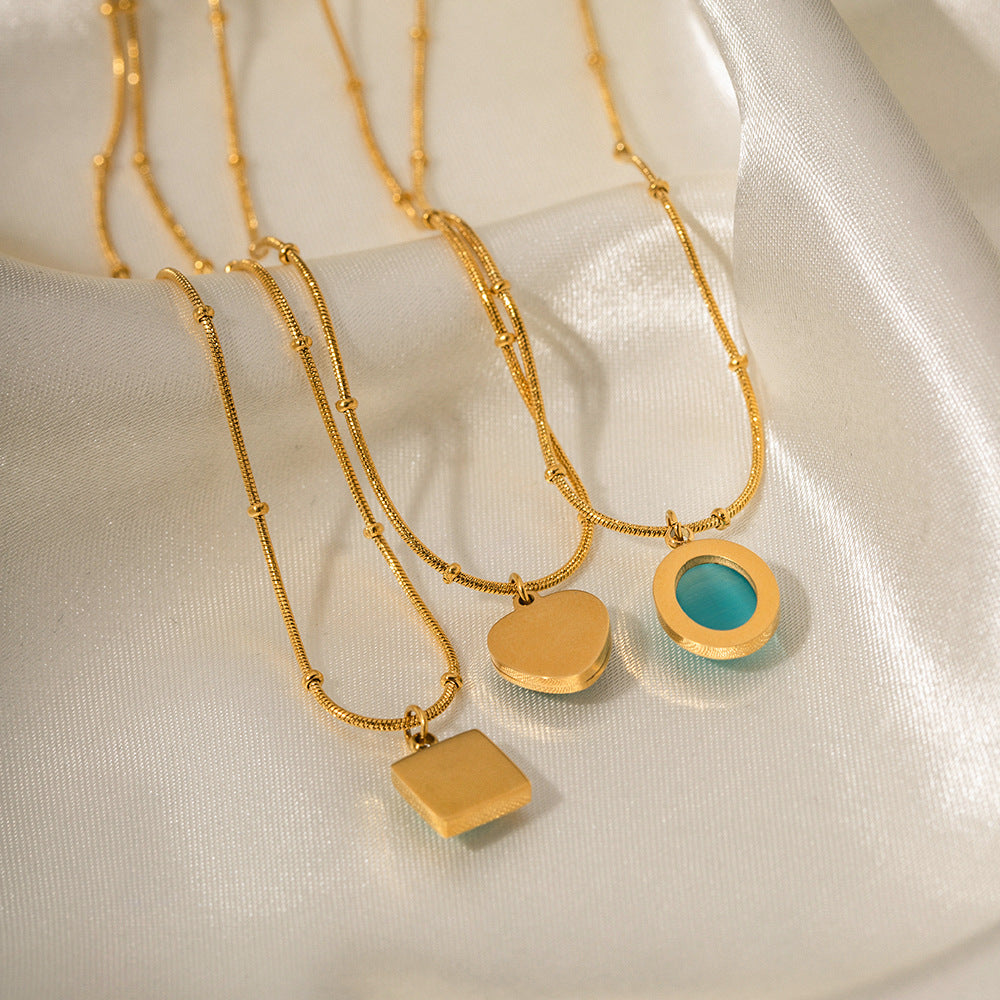 Gold Layered Turquoise Pendant Necklace Set - Heart/Circle/Square Gem Statement Jewelry for Women