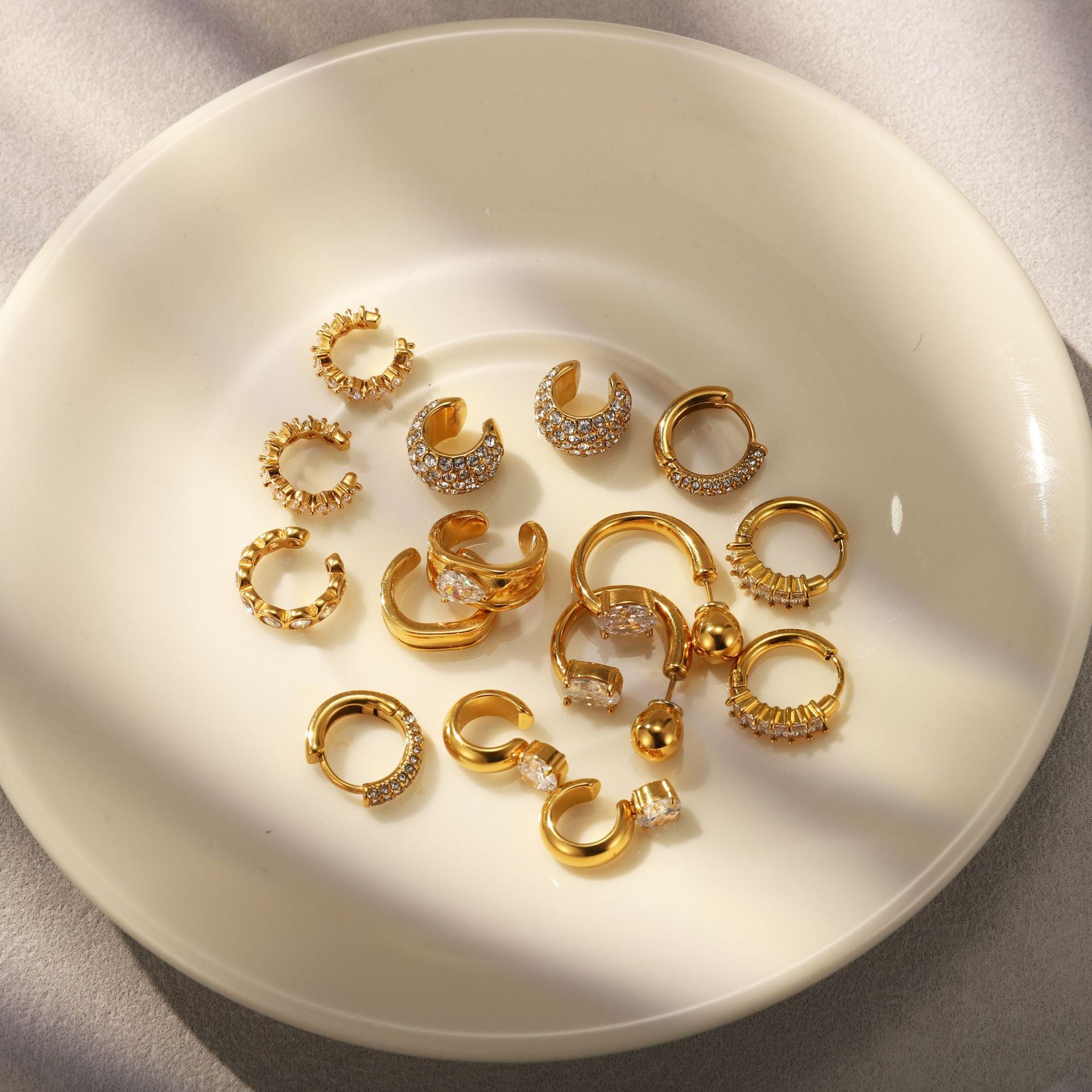 Gold Multi-Style Stackable Hoop Earring Set - CZ-Accented Textured Statement Jewelry for Women