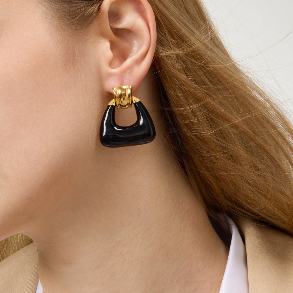 Gold Plated Geometric Statement Earrings - Black White Resin Vintage Bold Jewelry for Women