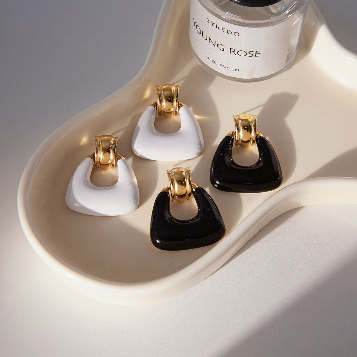 Gold Plated Geometric Statement Earrings - Black White Resin Vintage Bold Jewelry for Women