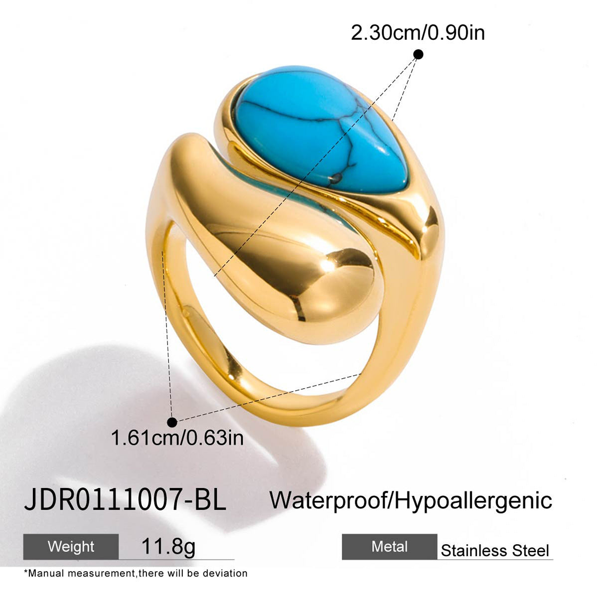 Gold Evil Eye Teardrop Ring Set - Turquoise/Pearl/Tiger Eye/Abalone Shell Stackable Statement Jewelry for Women