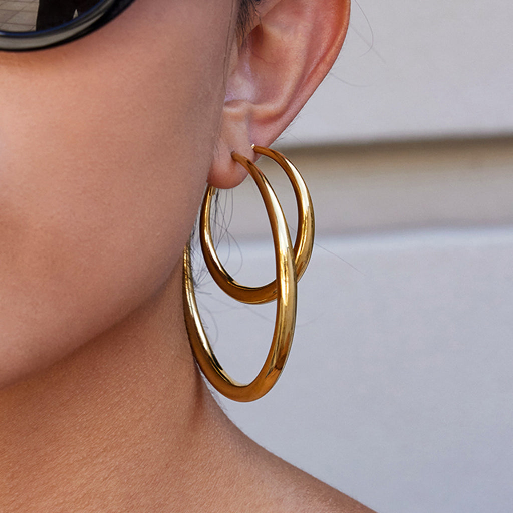 18K Gold-Plated Stainless Steel Double Oversized Hoop Earrings | Trendy INS-Style Statement Jewelry for Women | Bold Chic Oversized Hoop Earrings for Daily Wear & Party Outfits
