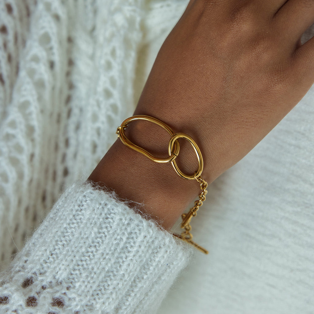 Gold Evil Eye Turquoise Jewelry Set - Layered Bracelets (Chain/Cuff) & Statement Ring | Boho Chic Statement Accessories for Women