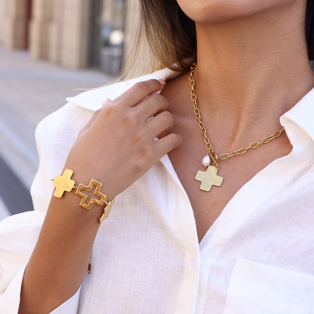 Gold Multi-Style Necklace Set - Pearl/Cross/Heart/Star Pendants (Snake/Curb Chain) Statement Jewelry for Women