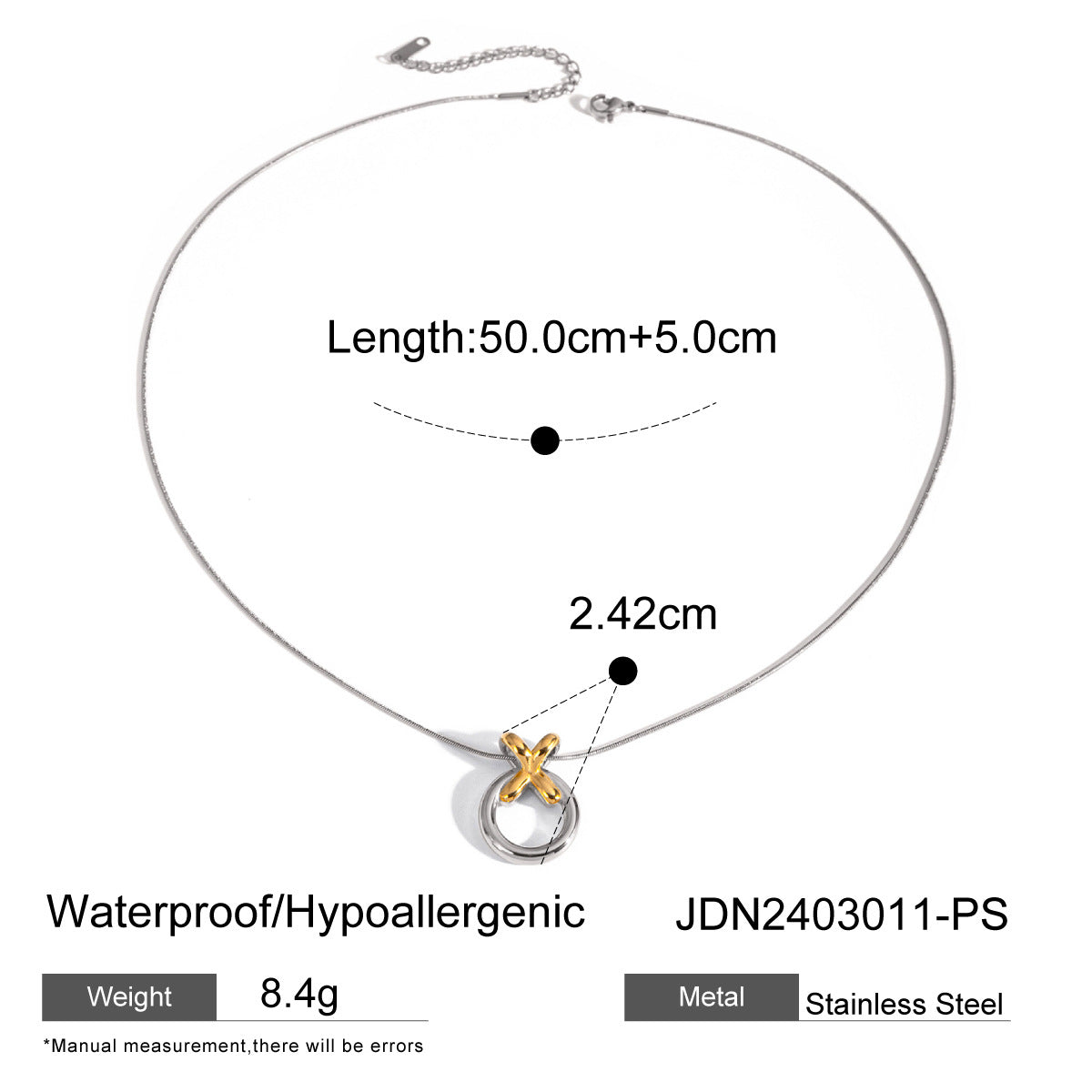 Two-Tone X-Cross Statement Jewelry Set - Gold Silver Minimalist Necklaces & Earrings for Women