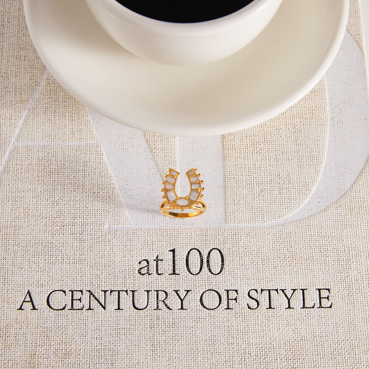 Gold Horseshoe Ring Set - Vintage Multi-Style Statement Rings with CZ & Mother-of-Pearl for Women