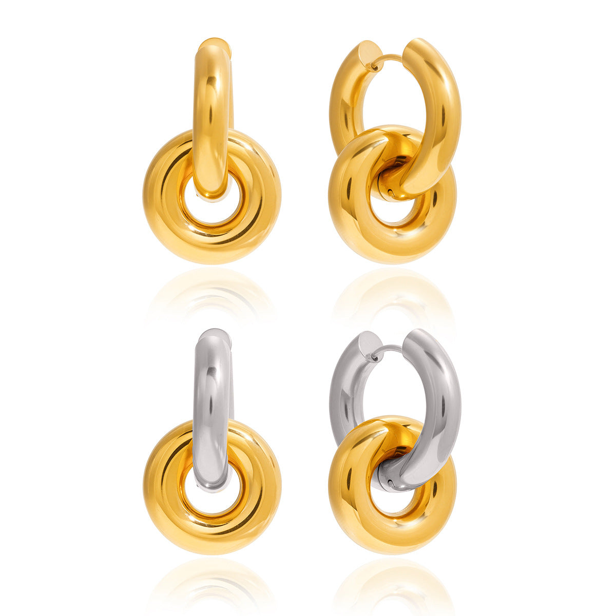 Gold Silver Interlocking Hoop Earrings - Minimalist Statement Jewelry for Women