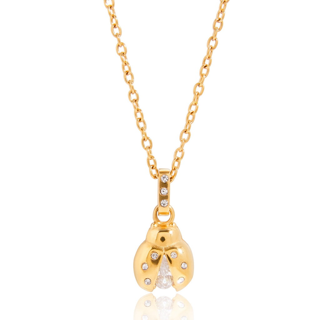 Gold Layered Insect Pendant Necklace Set - CZ Ladybug Dragonfly Statement Jewelry for Women