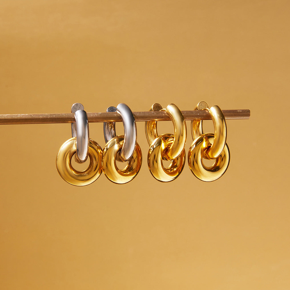 Gold Silver Interlocking Hoop Earrings - Minimalist Statement Jewelry for Women