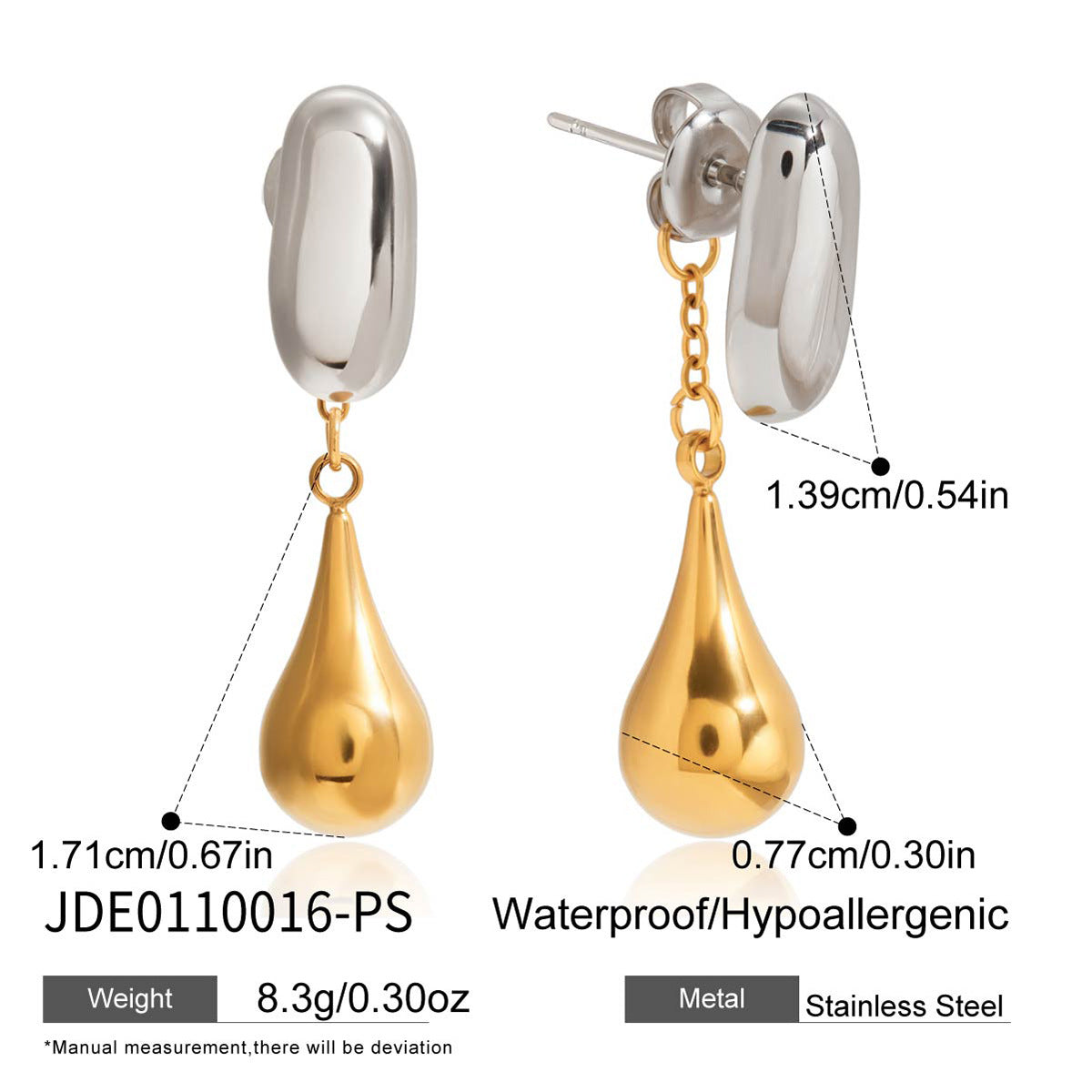 Two-Tone Silver Gold Teardrop Dangle Earrings - Minimalist Statement Jewelry for Women