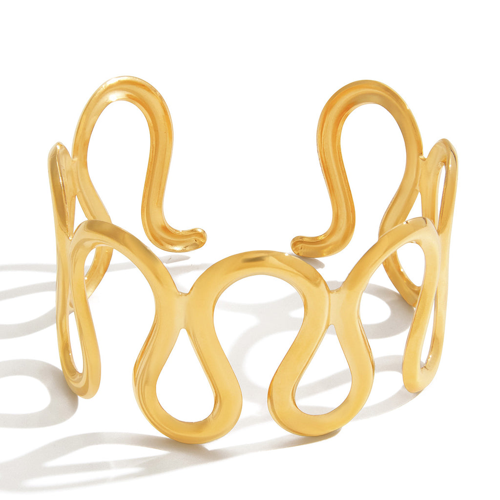 Gold Plated Wave Geometric Cuff Bracelet - Bold Statement Jewelry for Women