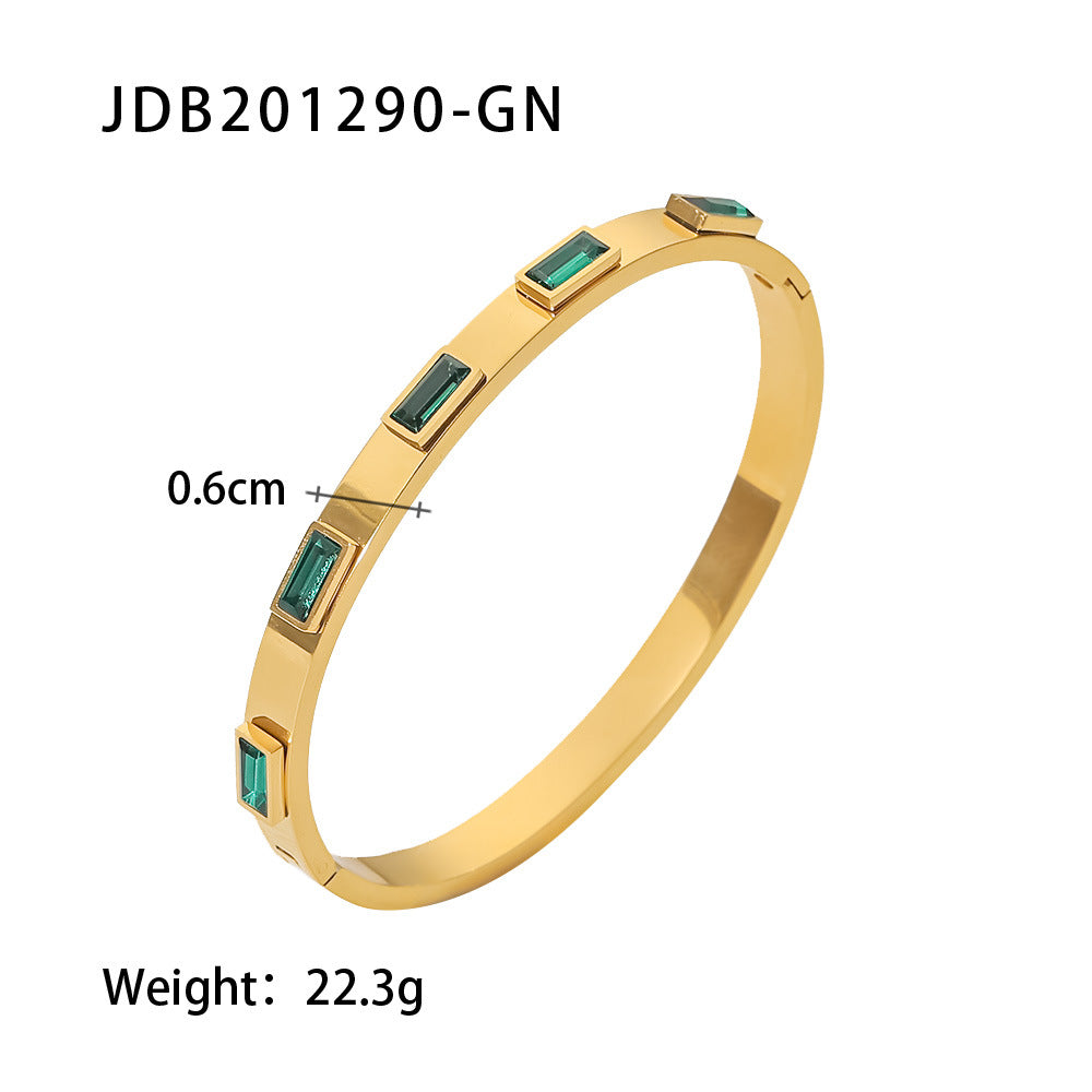18K Gold-Plated Stainless Steel Stackable Bracelets Set | Trendy Emerald-Studded, CZ-Encrusted & Link Design Luxury Jewelry | Fashionable Daily Wear & Party Stacking Bracelets for Women