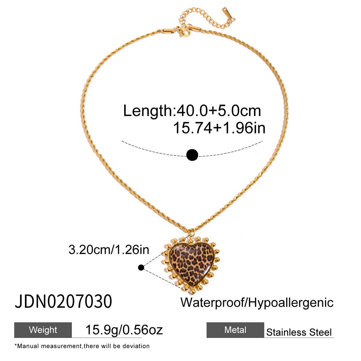 Gold Animal Print Heart Pendant Necklace Set - Marble Tiger Eye Statement Jewelry for Women