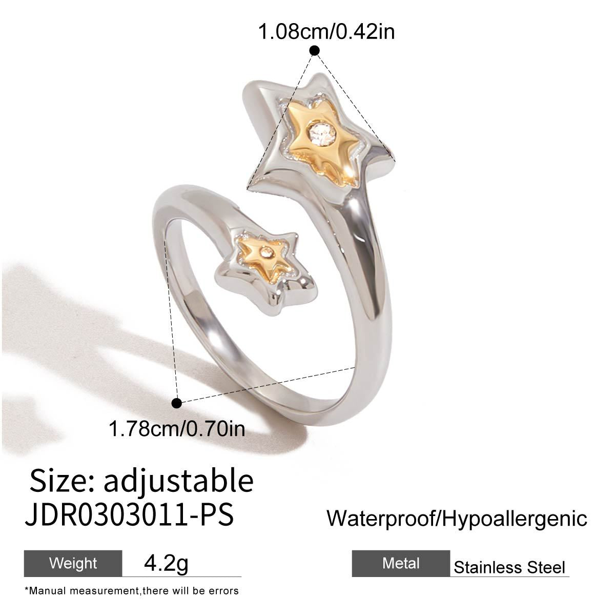 Gold & Silver Star Ring Set - Rhinestone-Accented Stackable Rings | Adjustable Open/Close Band Statement Jewelry for Women