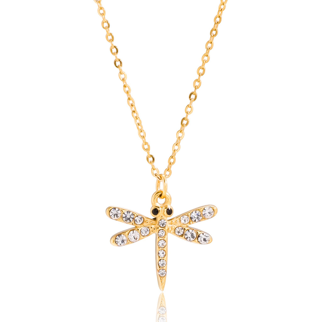 Gold Layered Insect Pendant Necklace Set - CZ Ladybug Dragonfly Statement Jewelry for Women