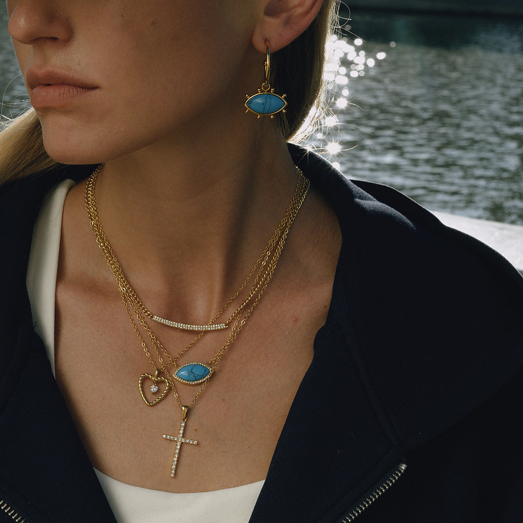 Gold Multi-Style Heart Pendant Necklace Set - CZ Gem Pearl Chain Statement Jewelry for Women