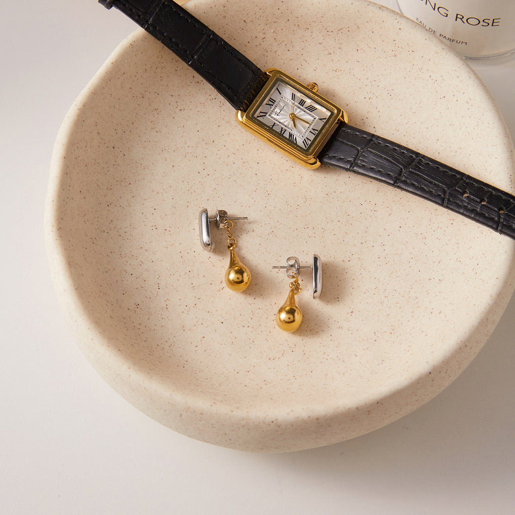 Two-Tone Silver Gold Teardrop Dangle Earrings - Minimalist Statement Jewelry for Women