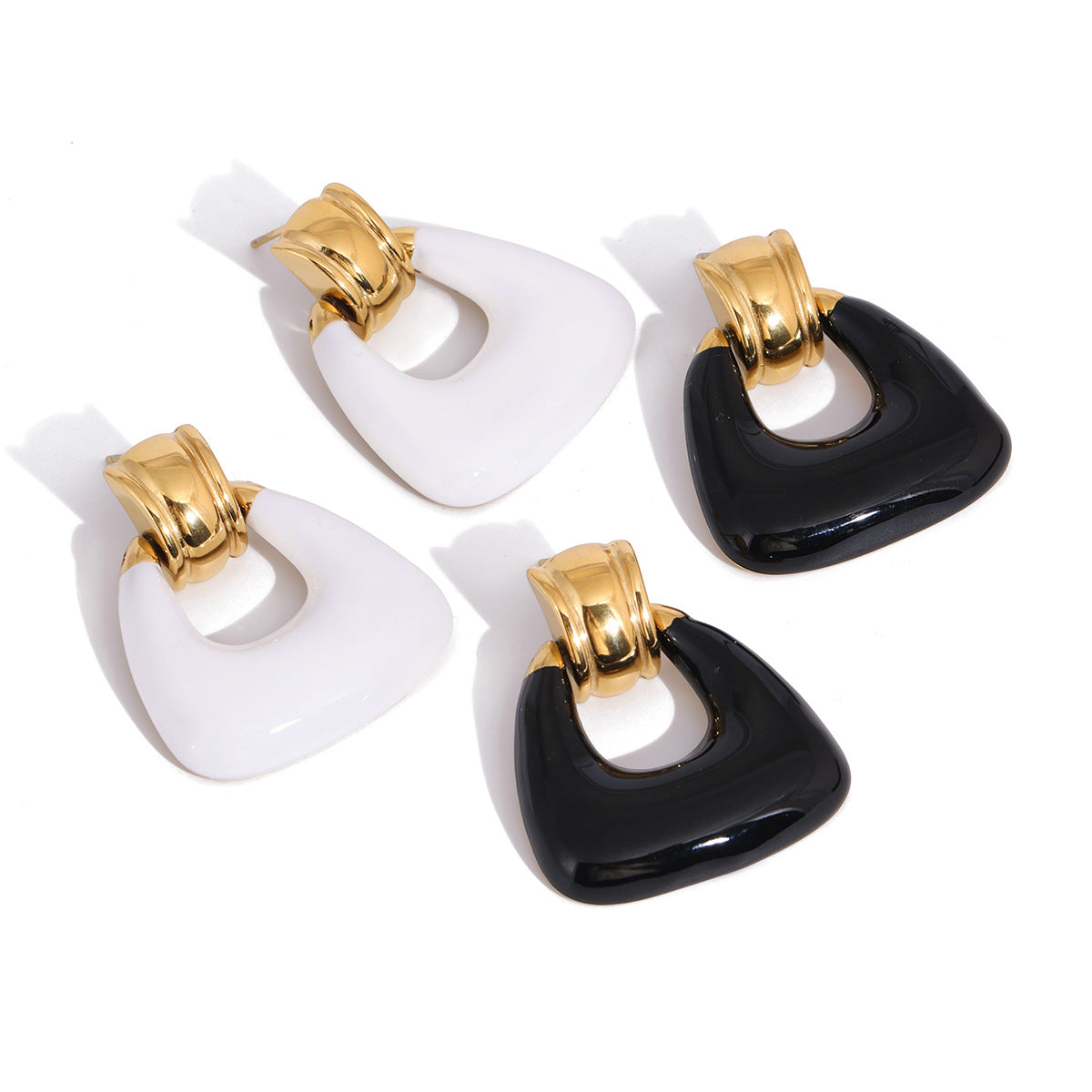 Gold Plated Geometric Statement Earrings - Black White Resin Vintage Bold Jewelry for Women