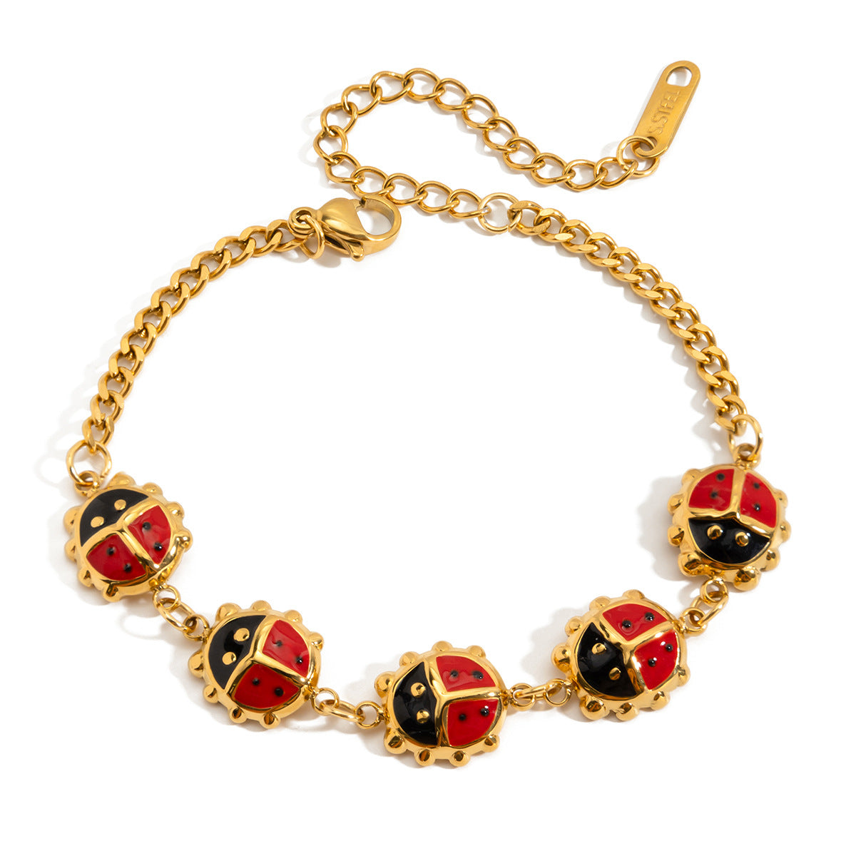 Gold Enamel Ladybug Animal Bracelet Set - Vintage Multi-Style Stackable Charm Bracelets for Women