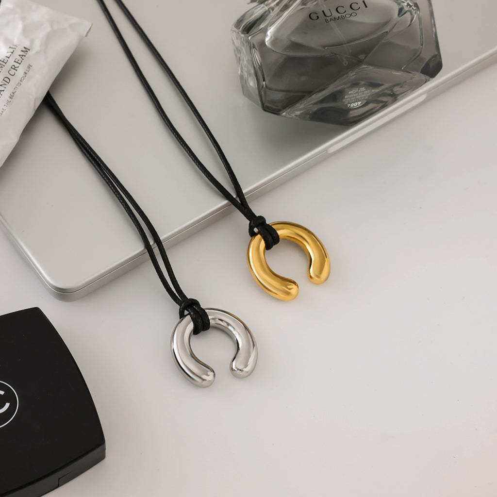 Gold/Silver Irregular Pendant Leather Cord Necklace Set - Heart/Ring Minimalist Statement Jewelry for Women