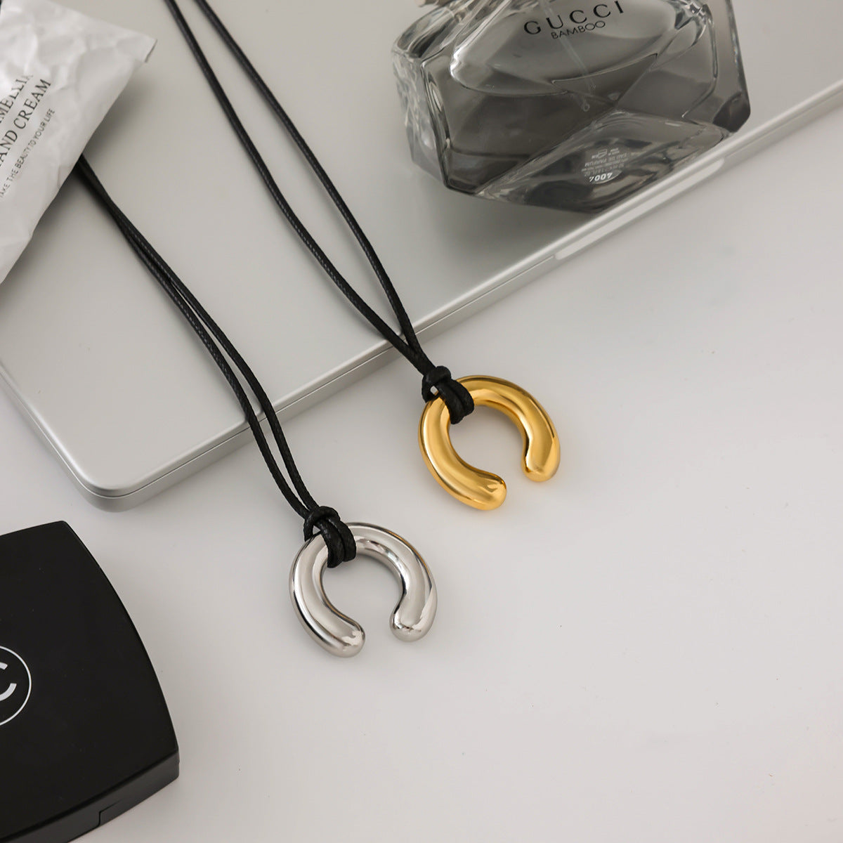 Gold/Silver Irregular Pendant Leather Cord Necklace Set - Heart/Ring Minimalist Statement Jewelry for Women