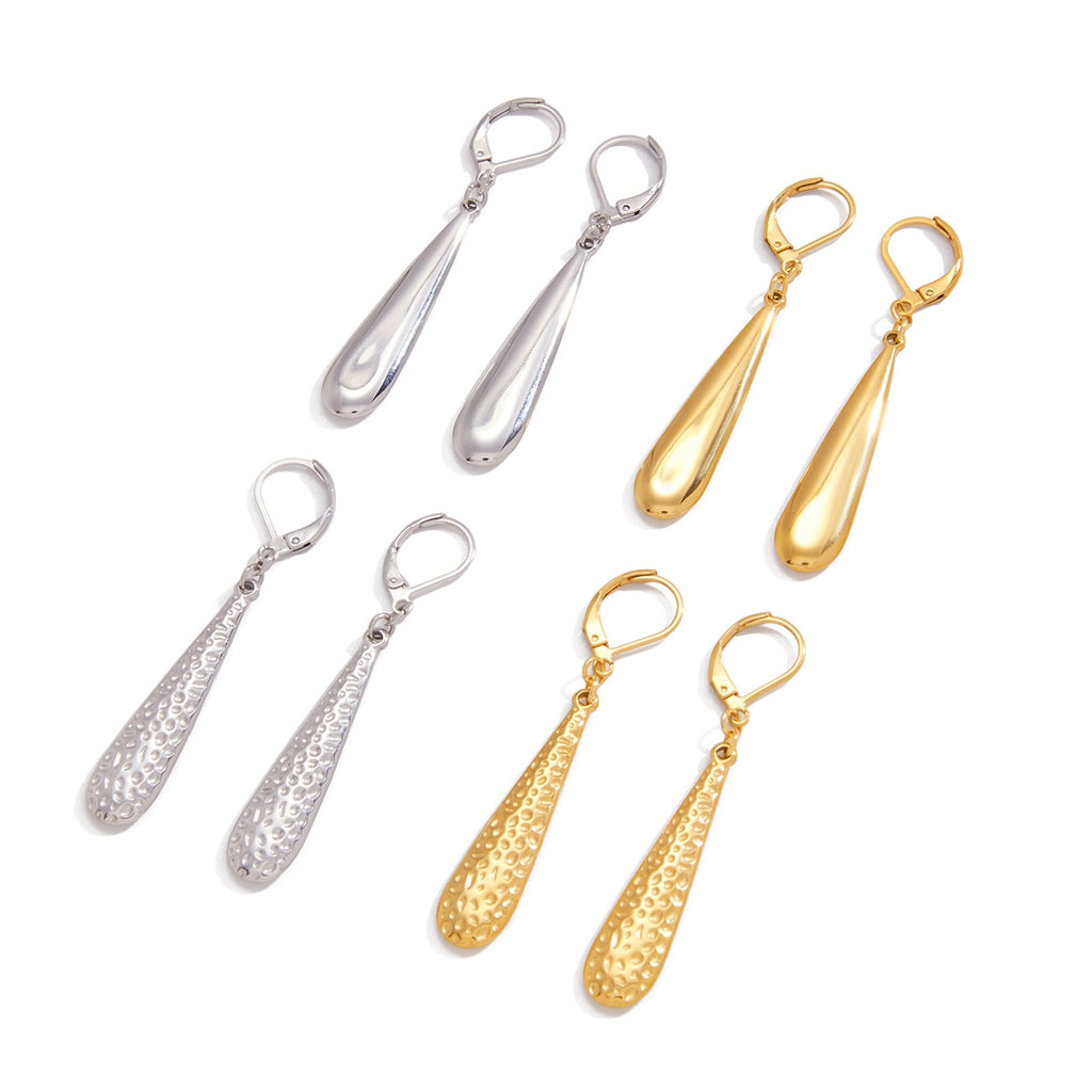 Gold Silver Textured Teardrop Dangle Earrings Set - Minimalist Statement Jewelry for Women