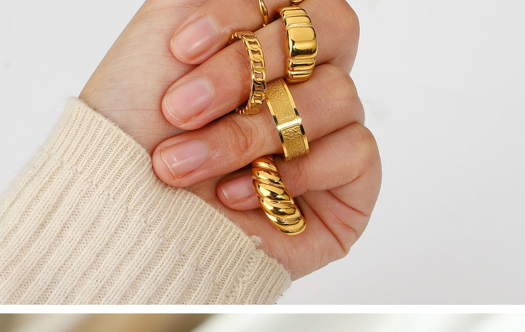 Chunky Gold Ring Set - Multi-Style Textured Stackable Rings for Women, Trendy Statement Jewelry