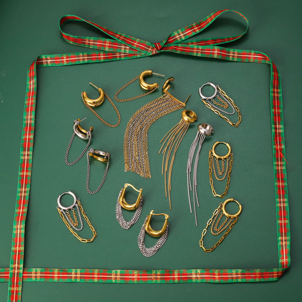 Gold Hoop Tassel CZ Dangle Earrings - Minimalist Long Chain Statement Jewelry for Women