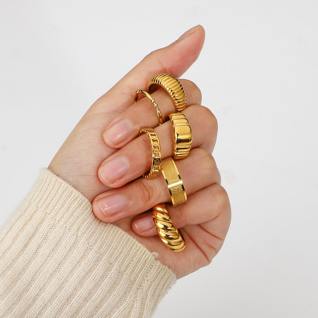 Chunky Gold Ring Set - Multi-Style Textured Stackable Rings for Women, Trendy Statement Jewelry