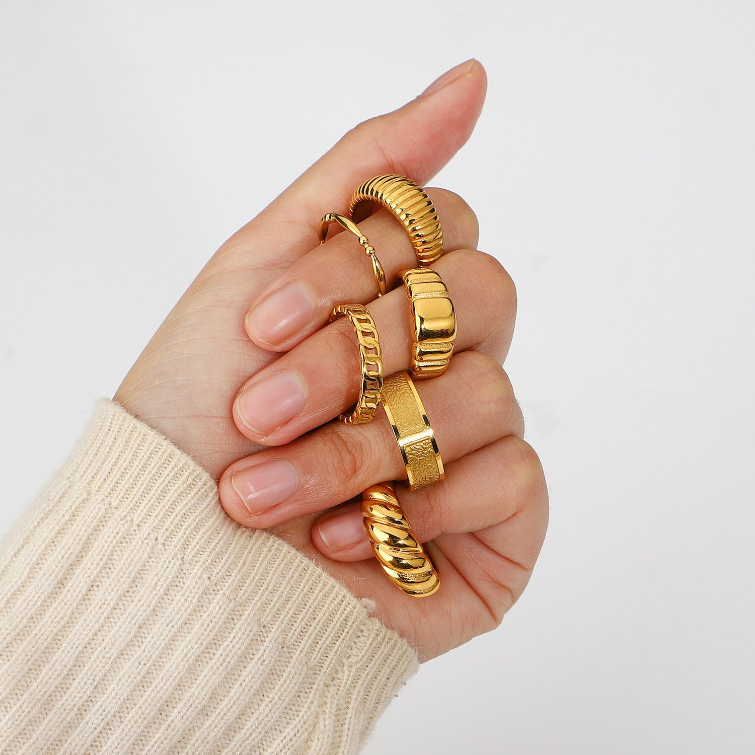 Chunky Gold Ring Set - Multi-Style Textured Stackable Rings for Women, Trendy Statement Jewelry