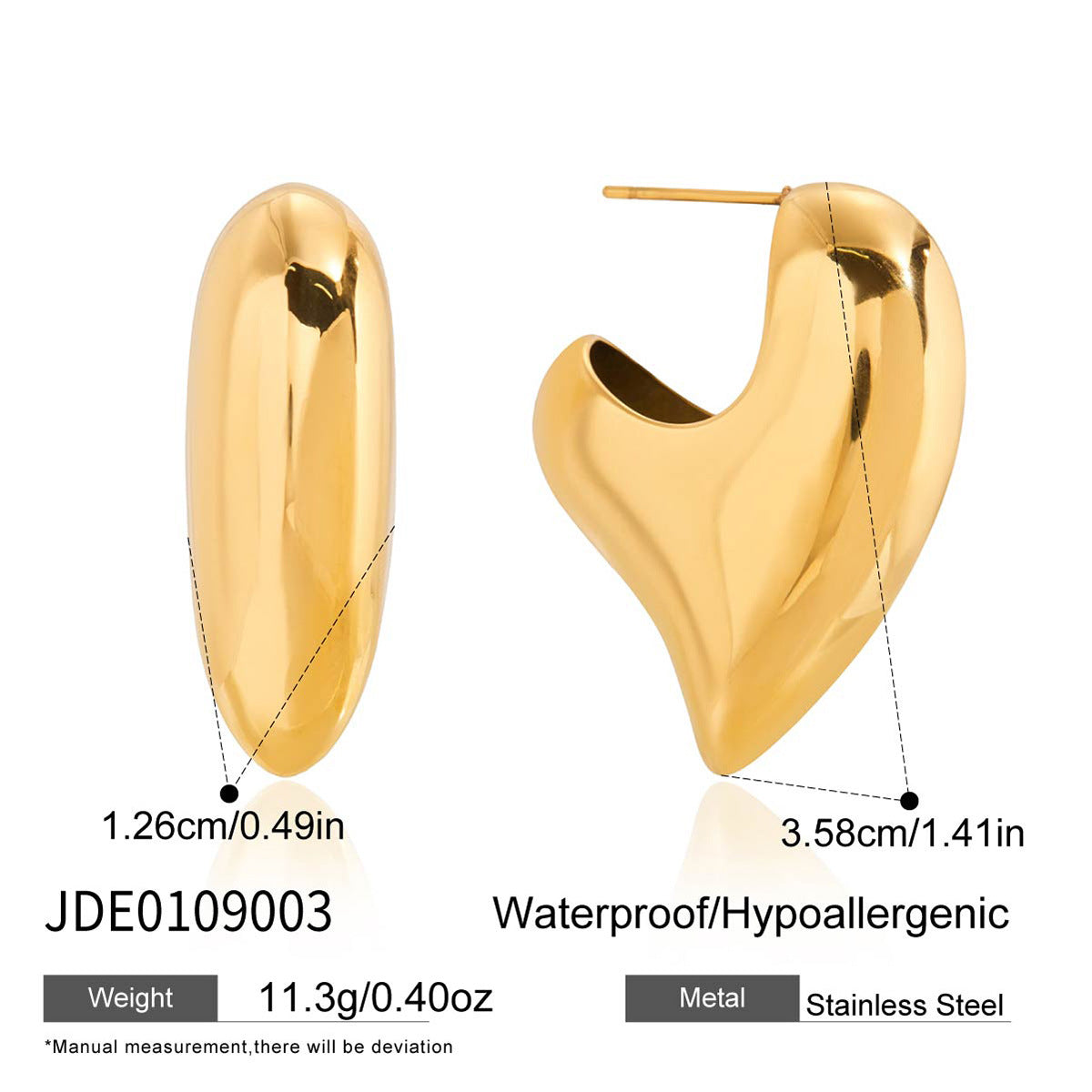 Gold Plated Bold Open Heart Statement Earrings - Sleek Sculpted Jewelry for Women