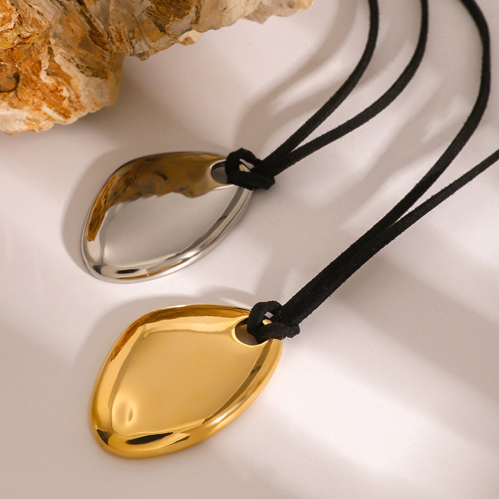 Gold/Silver Irregular Pendant Leather Cord Necklace Set - Heart/Ring Minimalist Statement Jewelry for Women