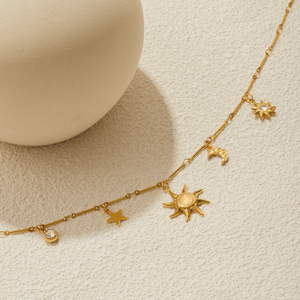 Gold Layered Celestial Necklace Set - Opal Sun/Star/Moon Charms Statement Jewelry for Women