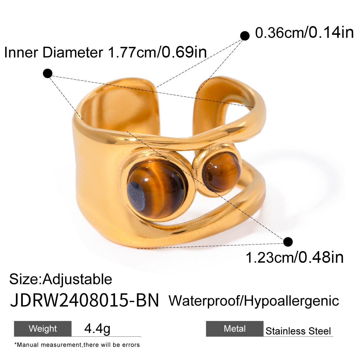 Tiger Eye Gold Ring Set - Multi-Style Boho Statement Rings for Women