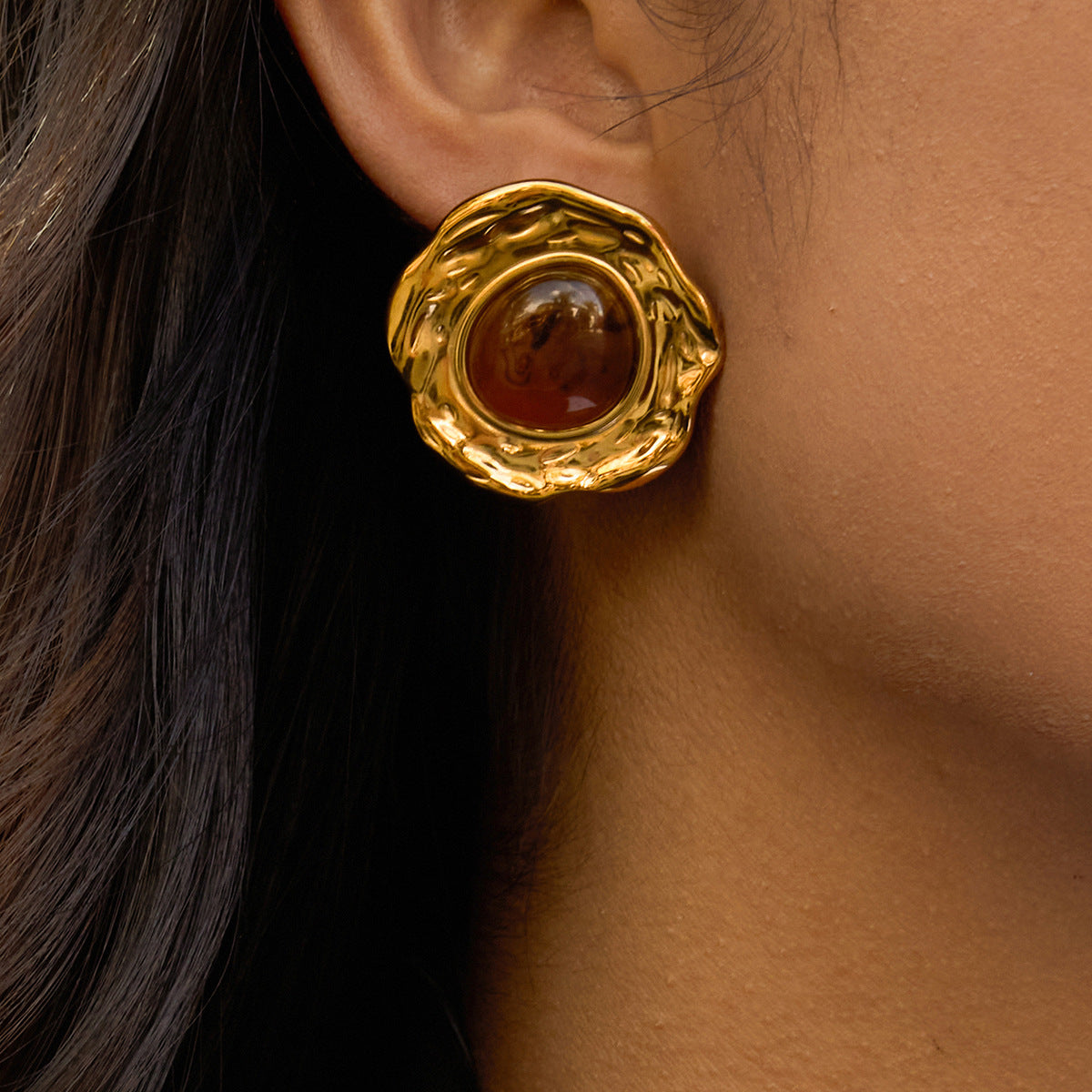 Vintage Gold & Resin Earring Set - Multi-Style Statement Earrings for Retro Fashion Enthusiasts