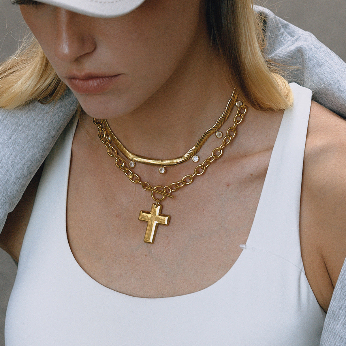 Gold Multi-Style Necklace Set - Pearl/Cross/Heart/Star Pendants (Snake/Curb Chain) Statement Jewelry for Women