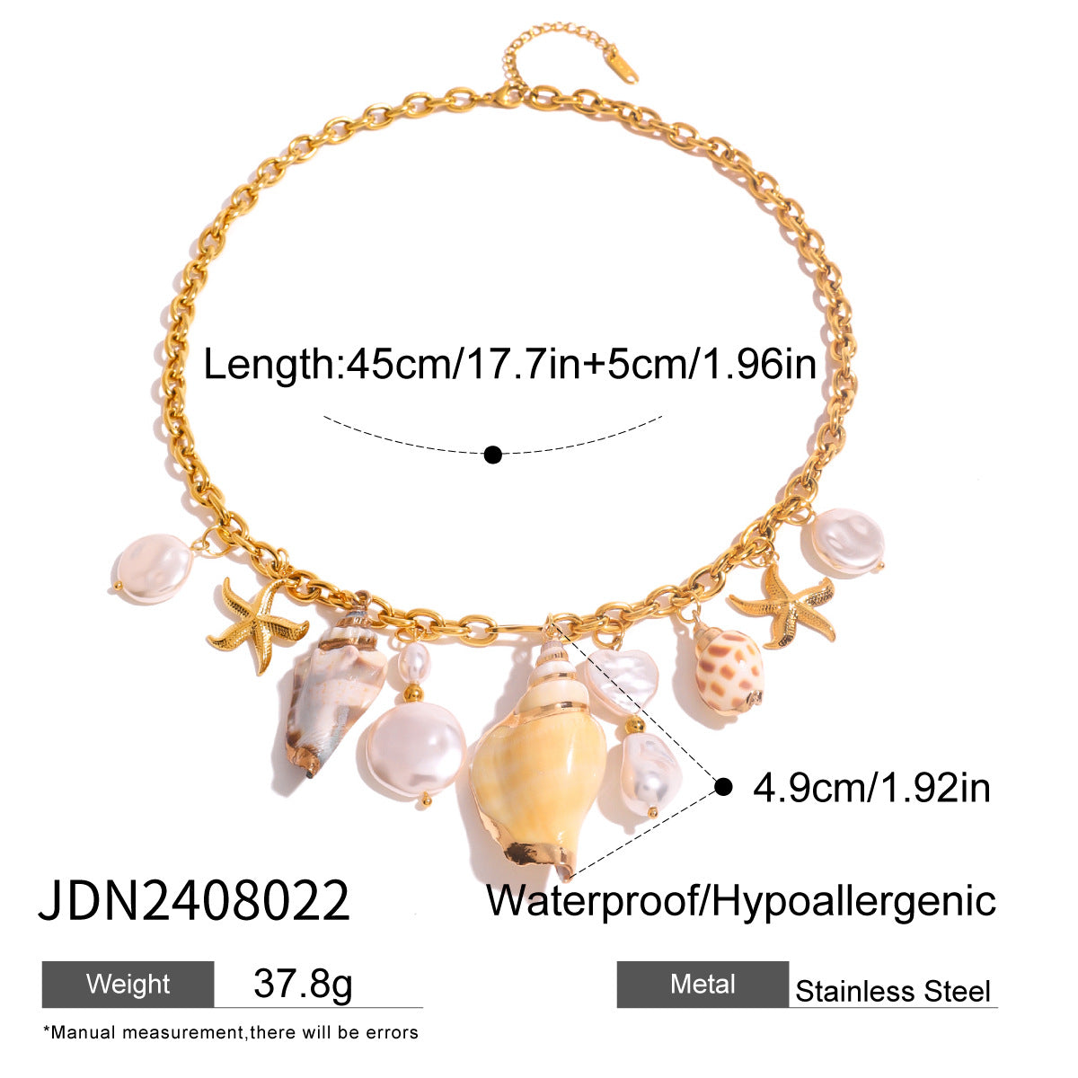 Gold Layered Ocean Theme Necklace Set - Shell/Starfish/Conch/Pearl Charms | Beach Nautical Statement Jewelry for Women