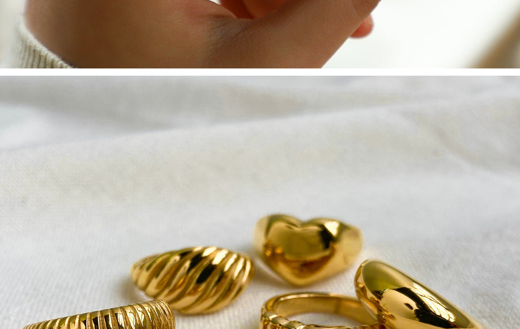 Chunky Gold Ring Set - Multi-Style Textured Stackable Rings for Women, Trendy Statement Jewelry