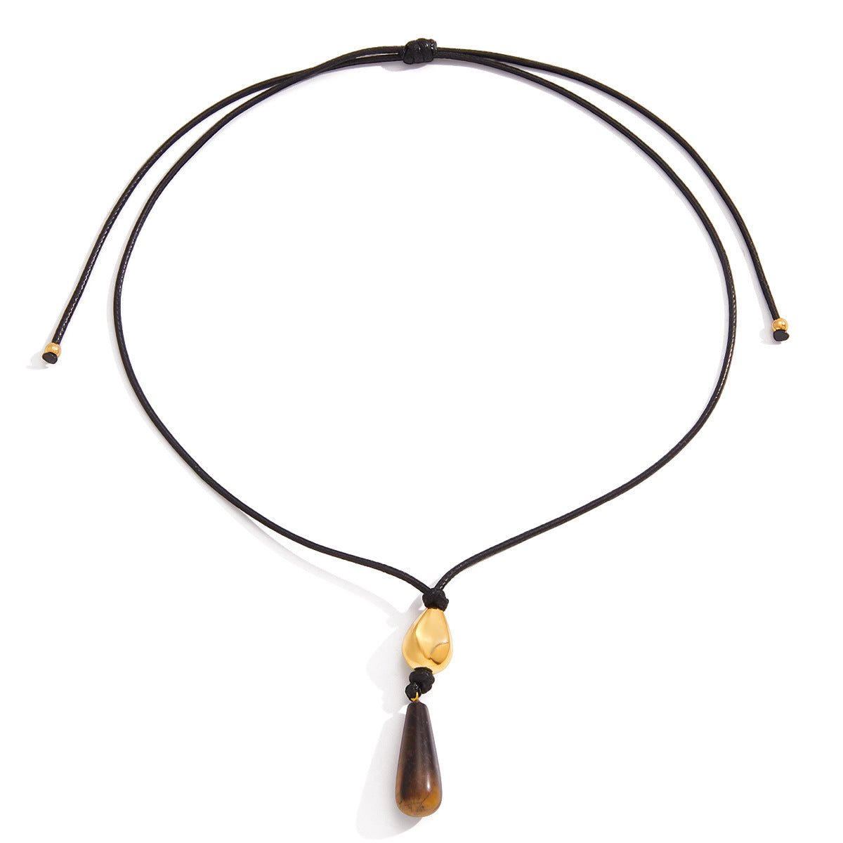 Tiger Eye Teardrop Leather Cord Necklace - Vintage Boho Statement Jewelry for Women