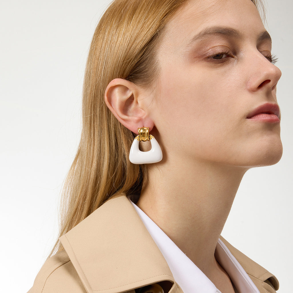 Gold Plated Geometric Statement Earrings - Black White Resin Vintage Bold Jewelry for Women